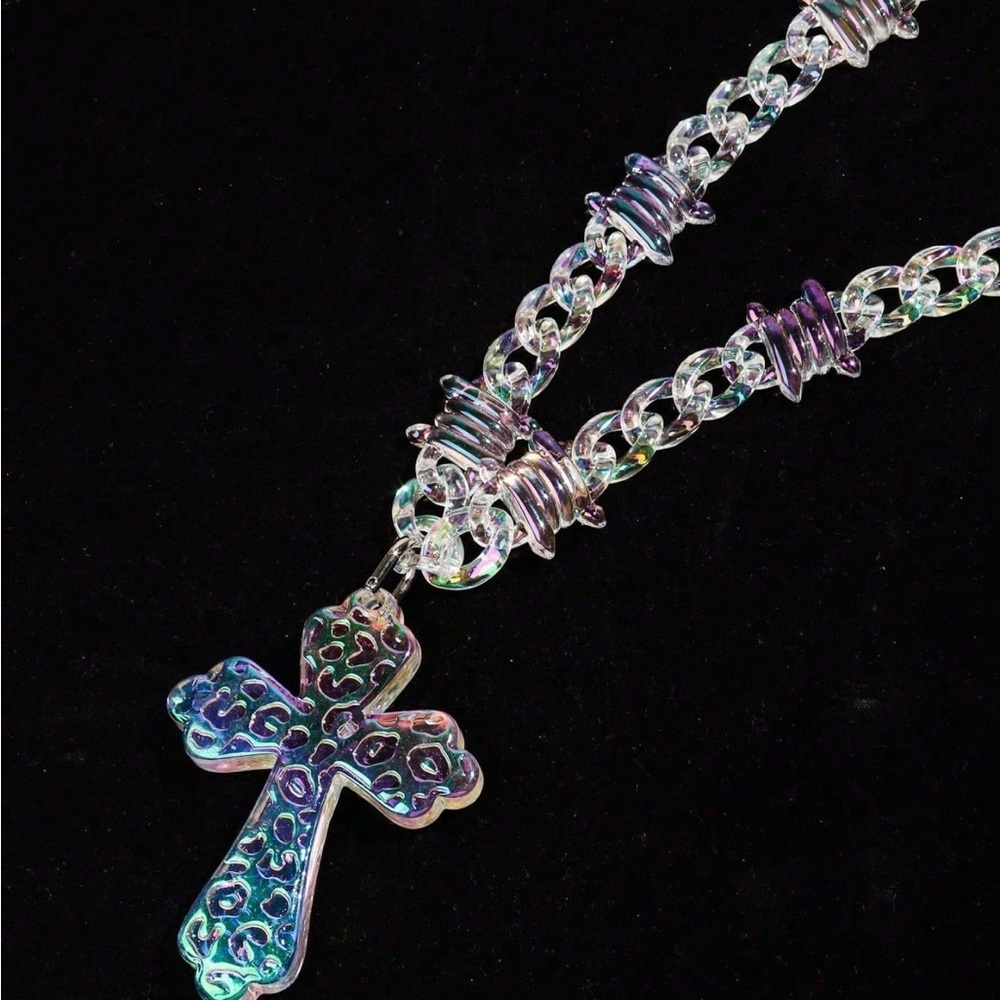 Iridescent Cross Pendant Necklace